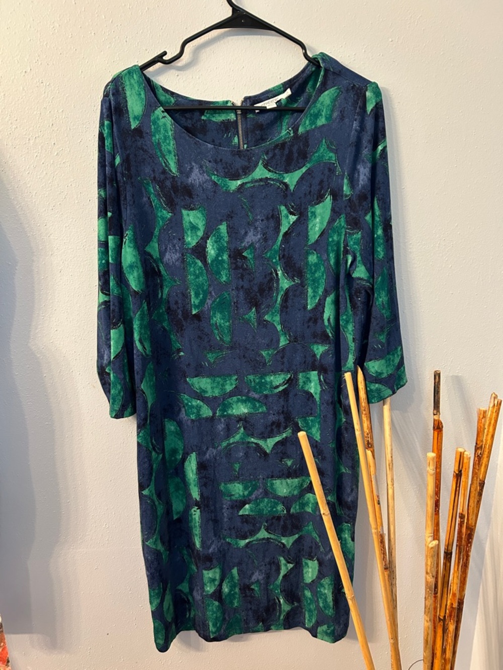 Chico's Navy and Emerald Green Abstract Midi Dress